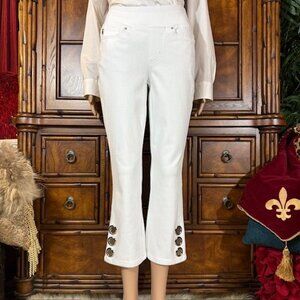Belle by Kim Gravel White Triple Grommet Hem Textured Stretch Crop Pant